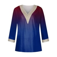 Qcmgmg Womans Casual Ljetni vrhovi V izrez rukava plus Bluze za žene Dressy Loose Gradient Boho majice