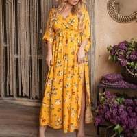 Zunfeo Ženska ležerna haljina - V izrez dugih rukava Proljeće Ljeto Bohemia Holiday haljina Maxi haljina