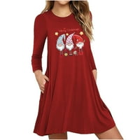 Voncos mini haljine za žene na klirensu - Jesen zimski dugi rukav okrugli vrat otisnute modne ženske