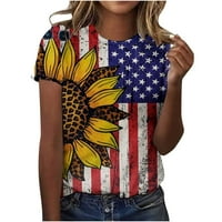 Ženske ljetne vrhove suncokretske zvijezde Stripes Patriotske košulje Tee Crewneck kratki rukav bluze slatke grafičke tunike
