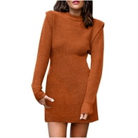 Ženska jesen i zimska casual labava topla čvrsta boja dugih rukava s dugim rukavima, dugih rukava seksi džemper, narančasta S