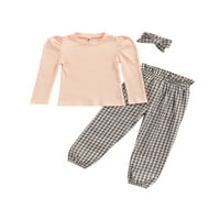 Gureui 2-6Y dječje djevojke Dječji pleteni rebrasti liff dugih rukava ružičasti ružičasti pulover plaćene elastične hlače proljeće jeseni setovi