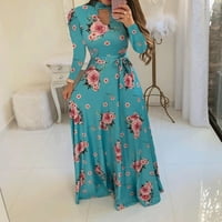 Žpanxa haljine za žene dugih rukava o WATERMAR WATERMAR digitalni gumb dolje duga haljina ženske haljine plava haljina 5xl