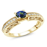 Gem Stone King 1. CT Okrugli plavi Mystic Topaz 18K žuti pozlaćeni srebrni prsten