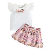 Djevojke Toddlera Outfits Flyne rukave Bowknot majica Floral Suknja od suknje