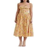 Ženska ljetna boemska cvjetna sitnica Dress Haljina bez rukava Spaghetti Strap plaža Ležerne prilike Flowy A-line haljina