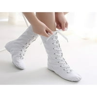 Eloshman baletne cipele za djevojčice Muške udobne patentne zatvarače Up Plesne cipele Balet Nokšice High-top jazz čizme Lagana bijela 8