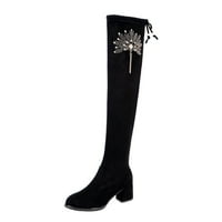 Zunfeo Womens Konee High Boot Trendy Suede Chunky pete Jahanje Boots Ležerne prilike za jesen Zimske