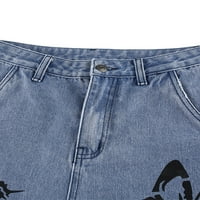 Amiliee Woman's Ležerne modne modne leptire za ispis Jeans Lable Case Casual ravno-noga visokih struka