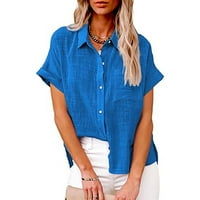Ženske majice svijetlo plavo čišćenje prodaje Ženske vrhove Modna majica gumba Ženska V-izrez Labavi