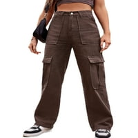 Cindysus ženske dno dno zipper traper hlače Dugme Jeans Holiday pantalone Stretch kava s