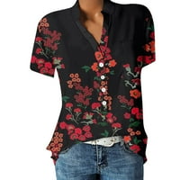 Plus veličine za žene ženski V-izrez kratki rukav cvjetni dame bluze casual majice za žene vino l