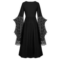 Absuyy haljine za ženske ležerne čipke s dugim rukavima Tisak V-izrez Retro Plus veličina duge haljine