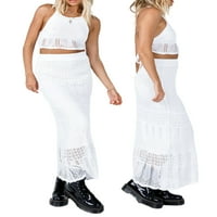 Lamuusaa Summer Beach suknje za žene izdužene odjeće, bez rukava kukičani plemit Halter usjev + dugačka