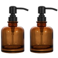 Debeli amber stakleni sapun sa sapunom sa mat crnom pumkom od nehrđajućeg čelika (smeđa boca)