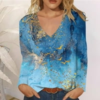 Fjofpr Ženski čišćenje odjeće Žene Fall Tie-Dye Ispisane majice V izrez dugih rukava Bluza Ležerne prilike
