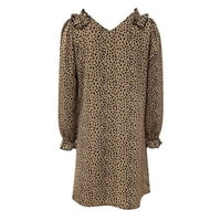 Ženska odjeća za koljeno Prodaja Leopard V izrez Zimske jesenske haljine s dugim rukavima Elegant Boho