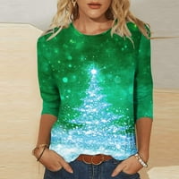 HFYIHGF božićne vrhove za žene svijetle Xmas stablo grafičke bluze casual crewneck rukav slobodno vrijeme