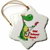Stara škola Rock N Roll Dinosaur igrajući gitaru snježne pahulje porculanski ukras ORN-118774-1