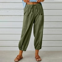 Jsaierl Capri pantalone za žene Ležerne prilike ljetne posteljine kapris elastične struine gaćice sa