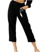 TUPHREGYOW ženski gumb natkrivene hlače široko noga labava sa džepovima pantalone pamuk posteljina visoki struk kapri-lakiranje vrećica u novom stilu Trendi prozračno klasično perje crna l