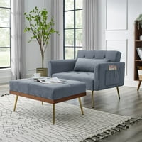 Recliner Sofa stolica sa otomanom, foteljem na drva sa džepom za ruke i jastukom, sivom bojom