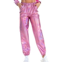 JDLSPPL ženske ležerne metalne hlače sjajne duge pantalone Halloween Stretch elastični struk vruće plesne