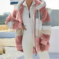 Kosturna jakna Zimski kaputi za žene - Ženske toplo FLEECE Fuzzy zip up dukseve Jakne u boji blok pliša sa kapuljačom kapuljačom Kardigani Sudaderas para mujer de moda