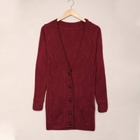 Tkinga modna ženska kapuljača dugme kardigan džemperi dugi otvoreni prednji džemper sa džepom plus veličine crvene s