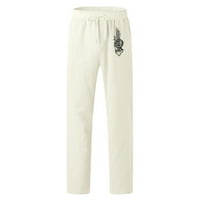 Baccoke muške hlače Muške modne ležerne kaznene posteljine džepove čipkasti hlače velike veličine hlače bijele boje