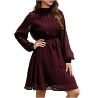 Zamotavanje haljine, ženska modna tanka haljina struka dugih rukava s punim bojama vino xl