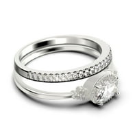 Prekrasna umjetnost Nouvea 1. Karat ovalni rez dijamantski prsten za angažman, dainty dijamantni vjenčani prsten, svadbeni prstenovi postavljeni u srebru s 18k bijelim pozlaćenjem