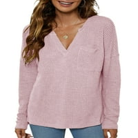 Paille žene Čvrsta boja obične pletene vrhove labavog rada Pulover Prednji džep ulica tunika bluza ružičasta