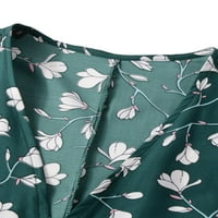 Seyurigaoka Žene Ljeto Ležerne prilike Boho midi haljina, kratki rukav V-izrez struk za kravate Cvijet od tiskane elegantne haljine