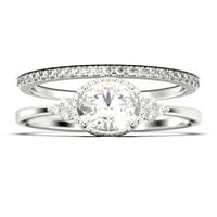 Prekrasna umjetnost Nouvea 1. Karat Ovalni rez Diamond Moissite Pristupačni zaručnički prsten, Dainty Diamond Moissite Wedding prsten, jedan odgovarajući pojas u 10K punog bijelog zlatnog poklona za nju, obećavaju prsten