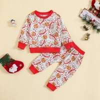 Uuszgmr dječje odjeće postavljen je mali božićni dječaci zimski dugi rukav Santa Cookie Prints Tops