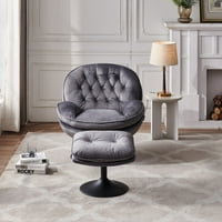 Moderna stolica za okretni salon naglasak Velvet Stolica za slobodno vrijeme s otomanom, tapaciranim udobnim foteljom s nogama i metalnim nogama za dnevnu sobu spavaća soba za čitanje sobe Početna ured, siva