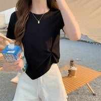Ženska majica nepravilne kratkih rukava Solid Color Tee Crop Top Korean Fashion Black XL