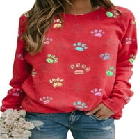 Žene multikolorski psi šape grafički ispis pulover s dugim rukavima