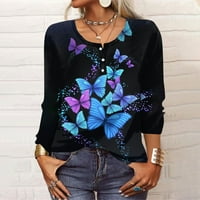 Feterrnal ljetni ženski modni casual dugih rukava za cvijeće s dugim rukavima Ispis pulover u vratu TOP bluza Ženske majice