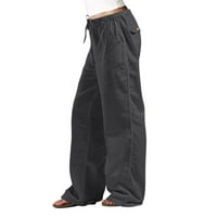Ociviesr ženske casual pune boje labavi džepovi elastični pojas struk hlače duge pantalone ženske ležerne hlače ženske casual pantalone sa džepovima