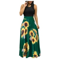 Ležerna haljina za žene Ljeto Maxi cvjetni print sunčeve ljuske bez rukava bez rukava