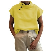 Ženske pamučne posteljine vrhovi Dressy Casual Ljeto Slatka košulja Button mock Turtleneck Business