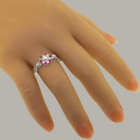 Britanci izrađeni tradicionalni čvrsti čvrsti 14k bijeli zlatni prsten sa kultiviranim bisernim i rubinskim ženskim obećavajućim prstenom - Opcije veličine - veličine 4,25