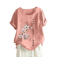 Gotyou prevelizirani retro majica za cvijeće za žene kratki rukav Crew Crt majice ružičasti l