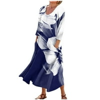 Feterrnal Ljetna haljina za žene Ležerne prilike ispisane udobne modne otiske duljine rukavske džepove