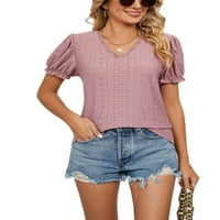 Prednjeg swwalk majica kratki rukav Ljetni vrhovi Majica od pune boje Dnevna odjeća labava tunika bluza V izrez Pulover Pink XL