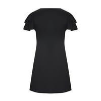 Ženske čvrste mini haljine za ljetni casual ruffle kratki rukav slatki okrugli vrat Flowy haljina s džepovima crna m