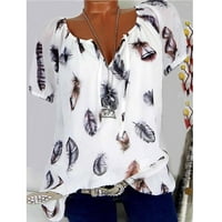 Ženski vrhovi ženske ljetne casual modne otisnute V izrez kratkih rukava The bluze majice