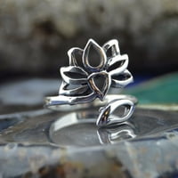 Sterling srebrni podesivi prsten sa lotos cvijetom u veličinama 5, 6, 7, 8, 9